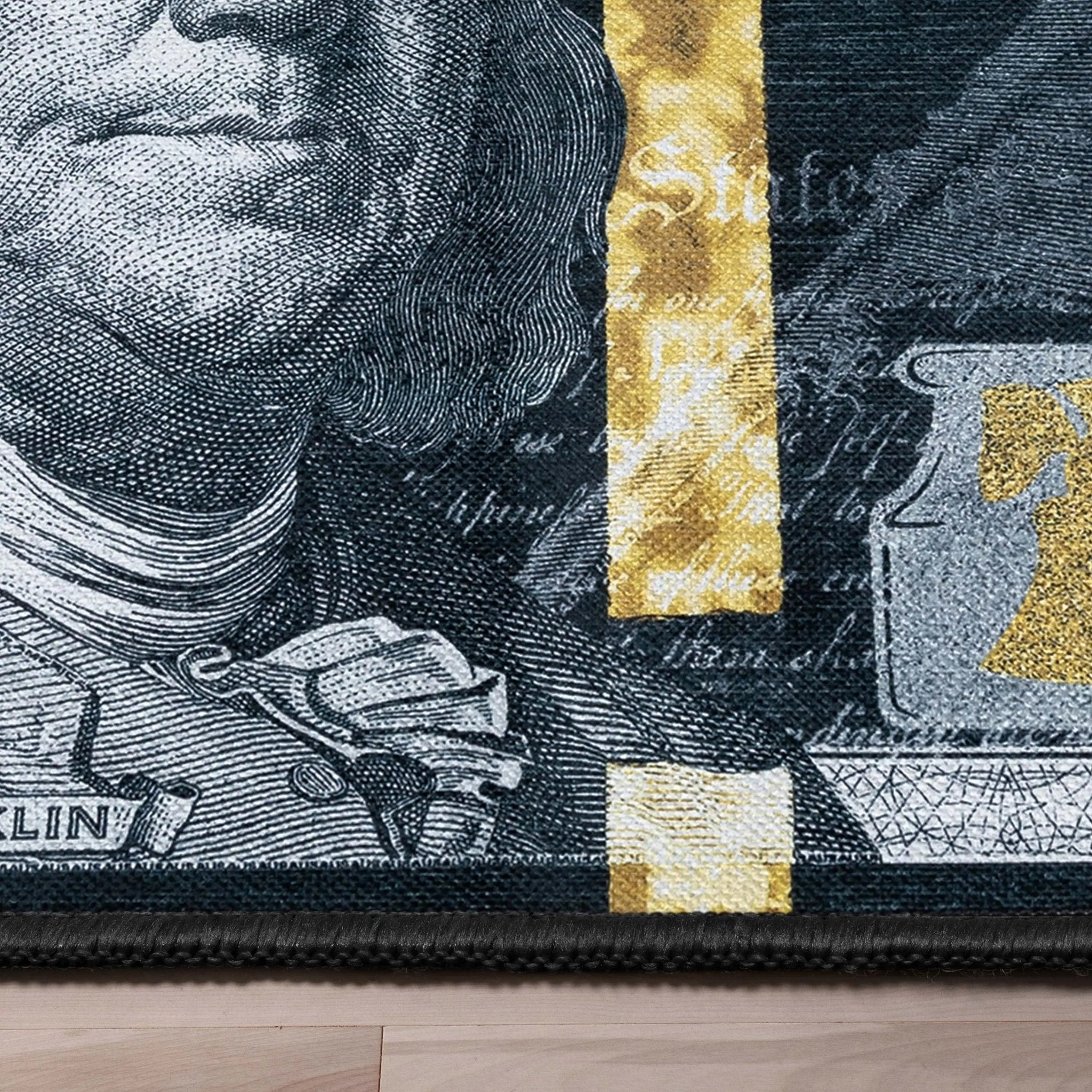New Hundred Dollar Bill Black Black Novelty Runner Flat-Weave Rug Well Woven