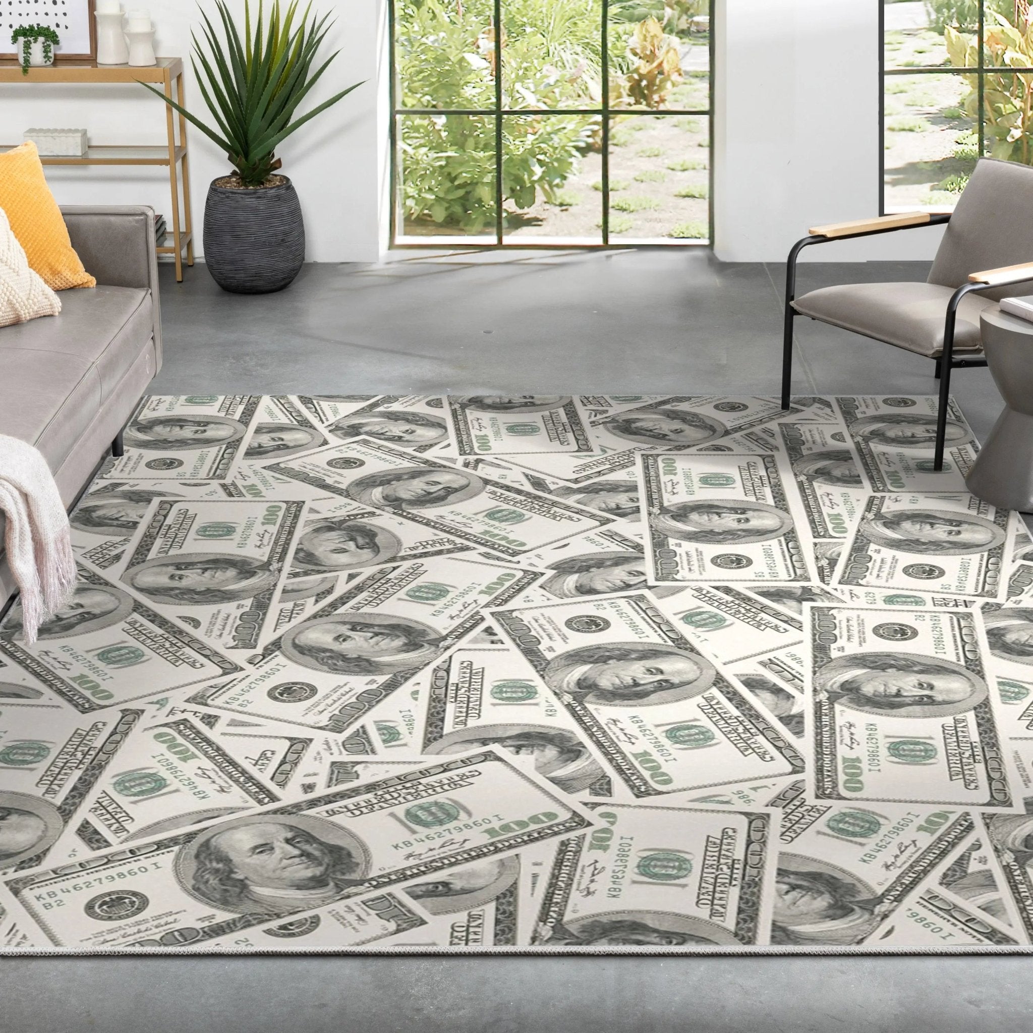 Classic Hundred Dollar Bill 2006A Stacked Green Area Flat-Weave Rug Well Woven