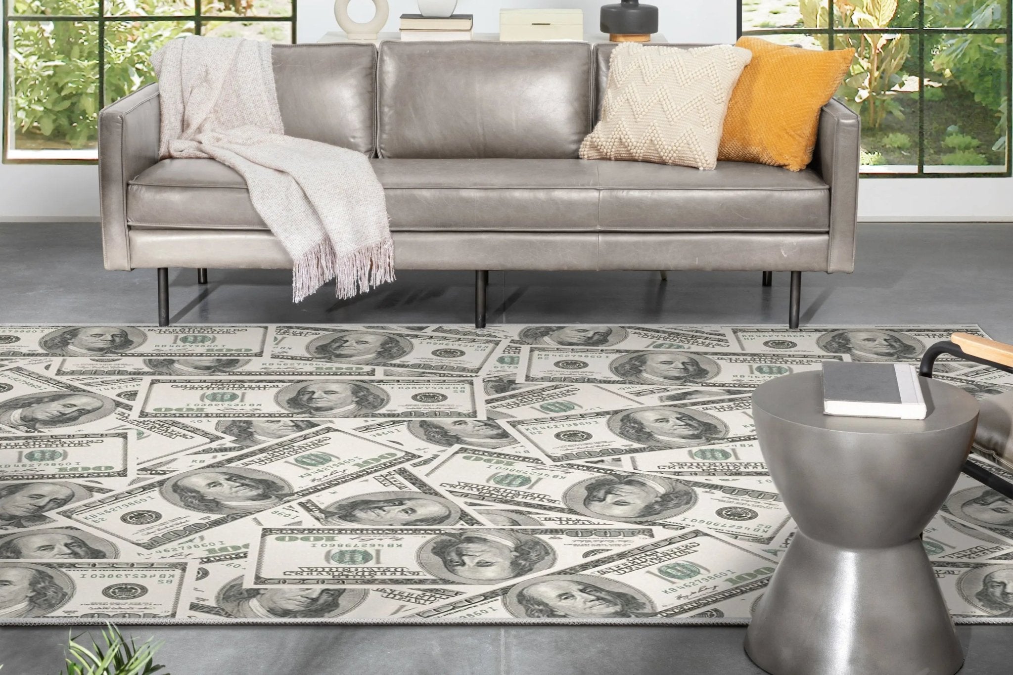 Classic Hundred Dollar Bill 2006A Stacked Green Area Flat-Weave Rug Well Woven