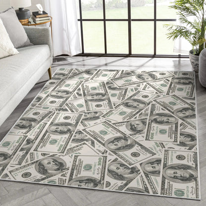 Classic Hundred Dollar Bill 2006A Stacked Green Area Flat-Weave Rug Well Woven