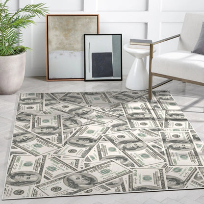 Classic Hundred Dollar Bill 2006A Stacked Green Area Flat-Weave Rug Well Woven