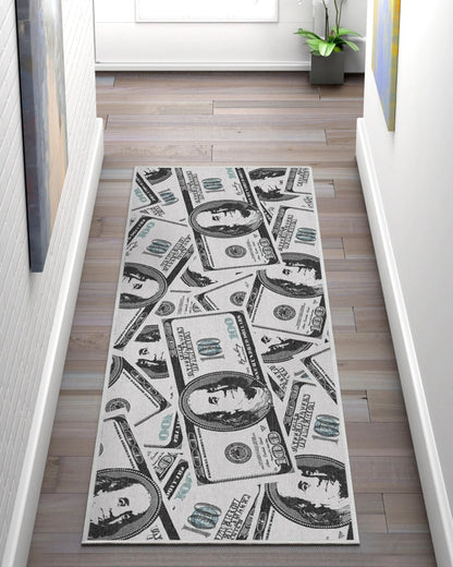 Hundred Dollar Bill Stacked Green Area Flat-Weave Rug Well Woven