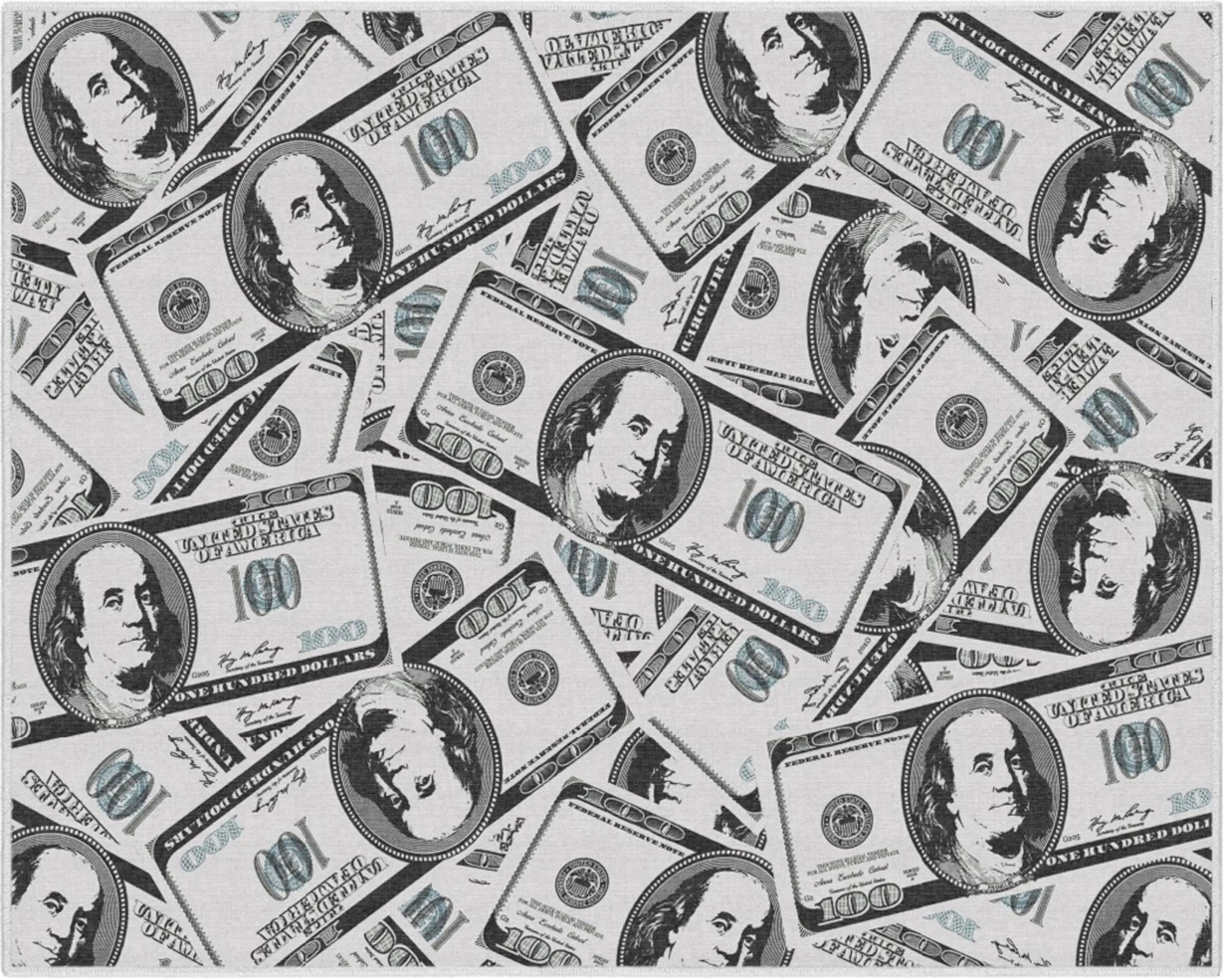 Hundred Dollar Bill Stacked Green Novelty Runner Flat-Weave Rug Well Woven