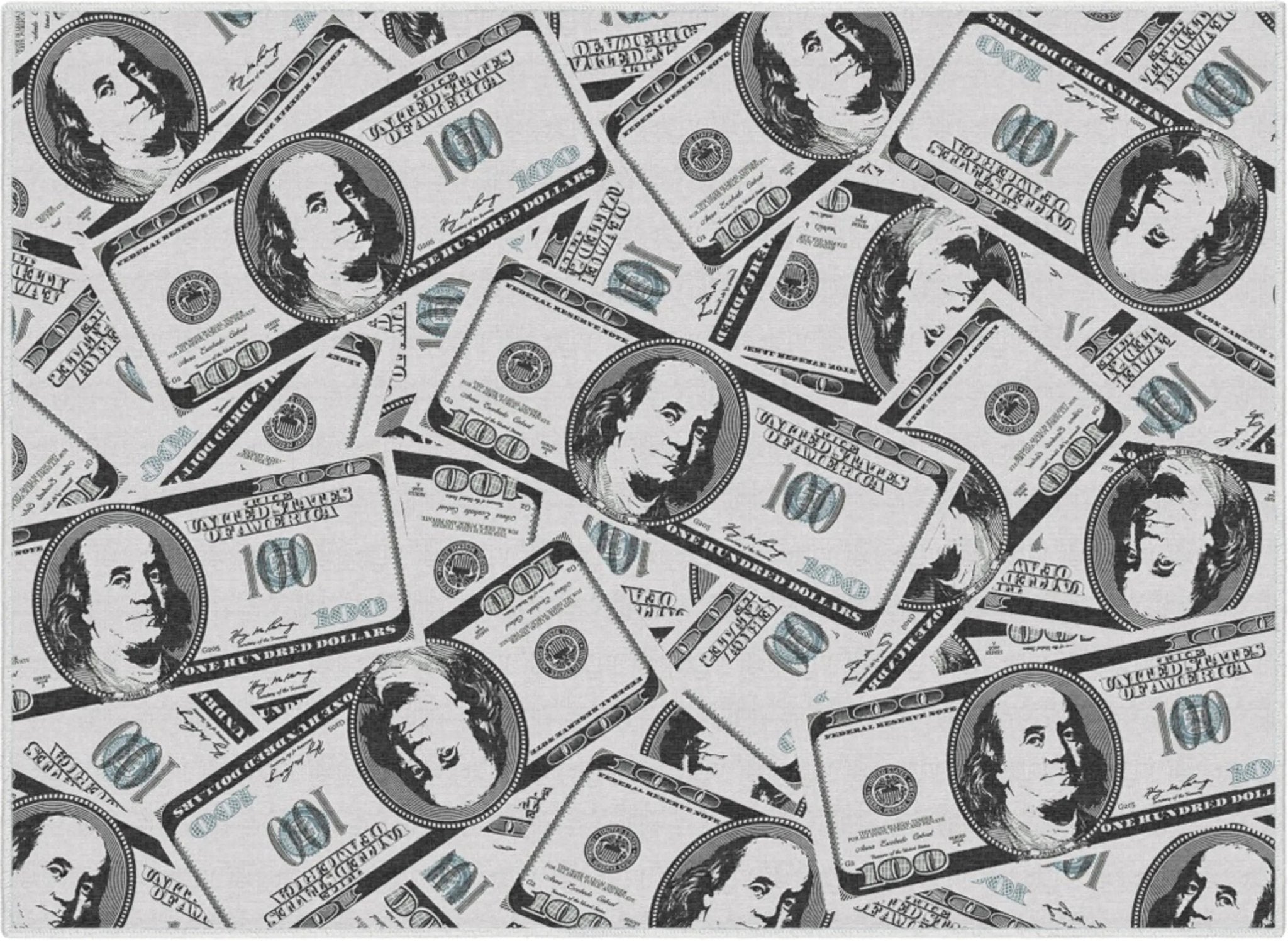 Hundred Dollar Bill Stacked Green Novelty Runner Flat-Weave Rug Well Woven