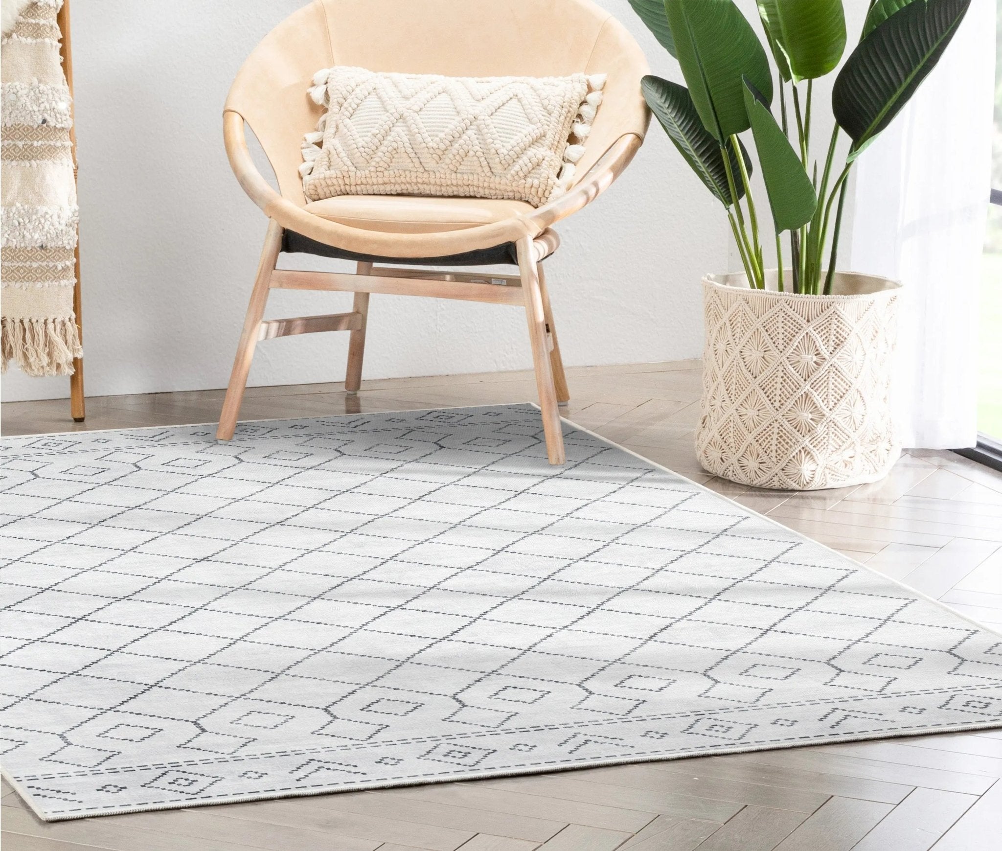 Anastasia Moroccan Trellis Pattern Ivory Grey Area Flat-Weave Rug Well Woven