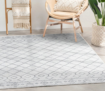 Anastasia Moroccan Trellis Pattern Ivory Grey Area Flat-Weave Rug Well Woven