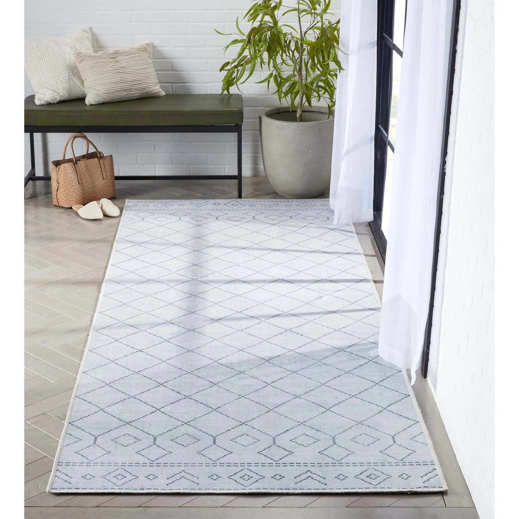 Anastasia Moroccan Trellis Pattern Ivory Grey Area Flat-Weave Rug Well Woven