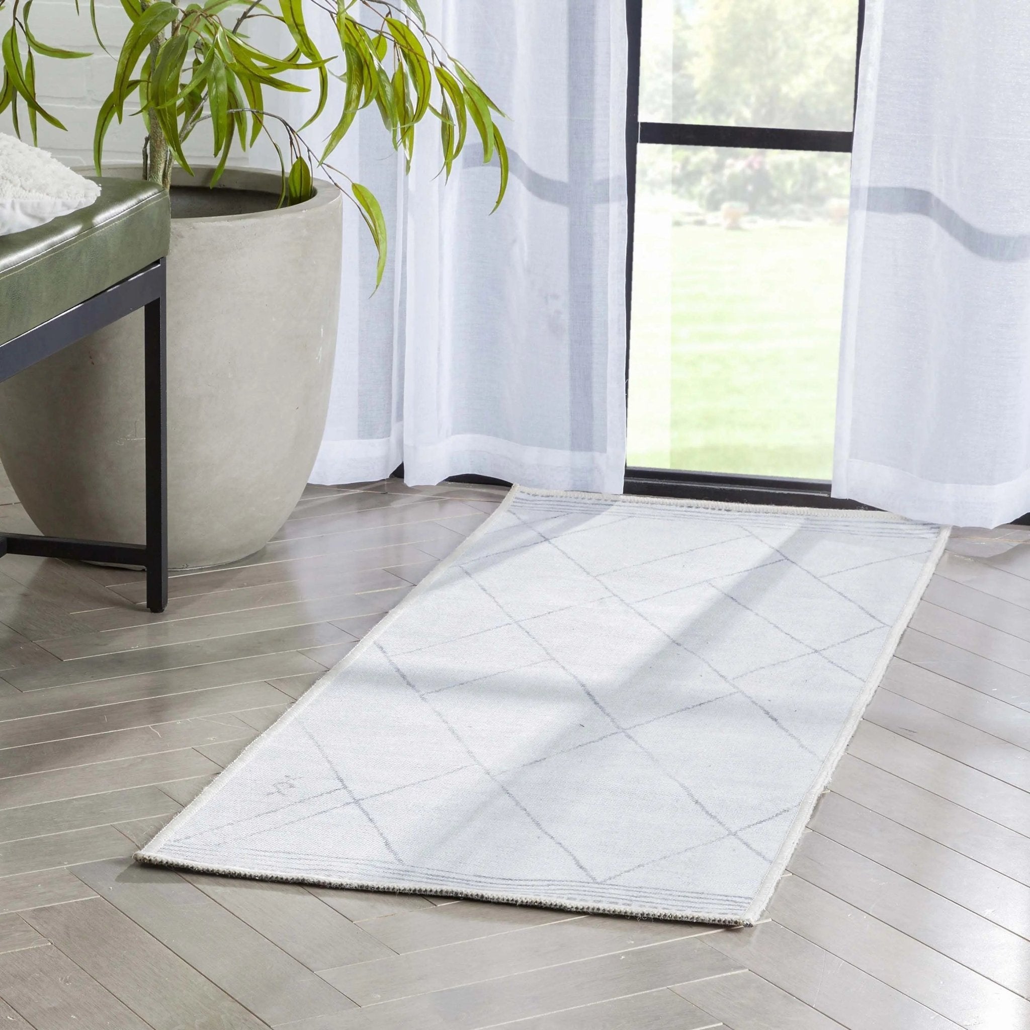 Bryn Moroccan Lattice Trellis Ivory Grey Area Flat-Weave Rug Well Woven