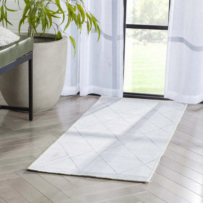 Bryn Moroccan Lattice Trellis Ivory Grey Area Flat-Weave Rug Well Woven