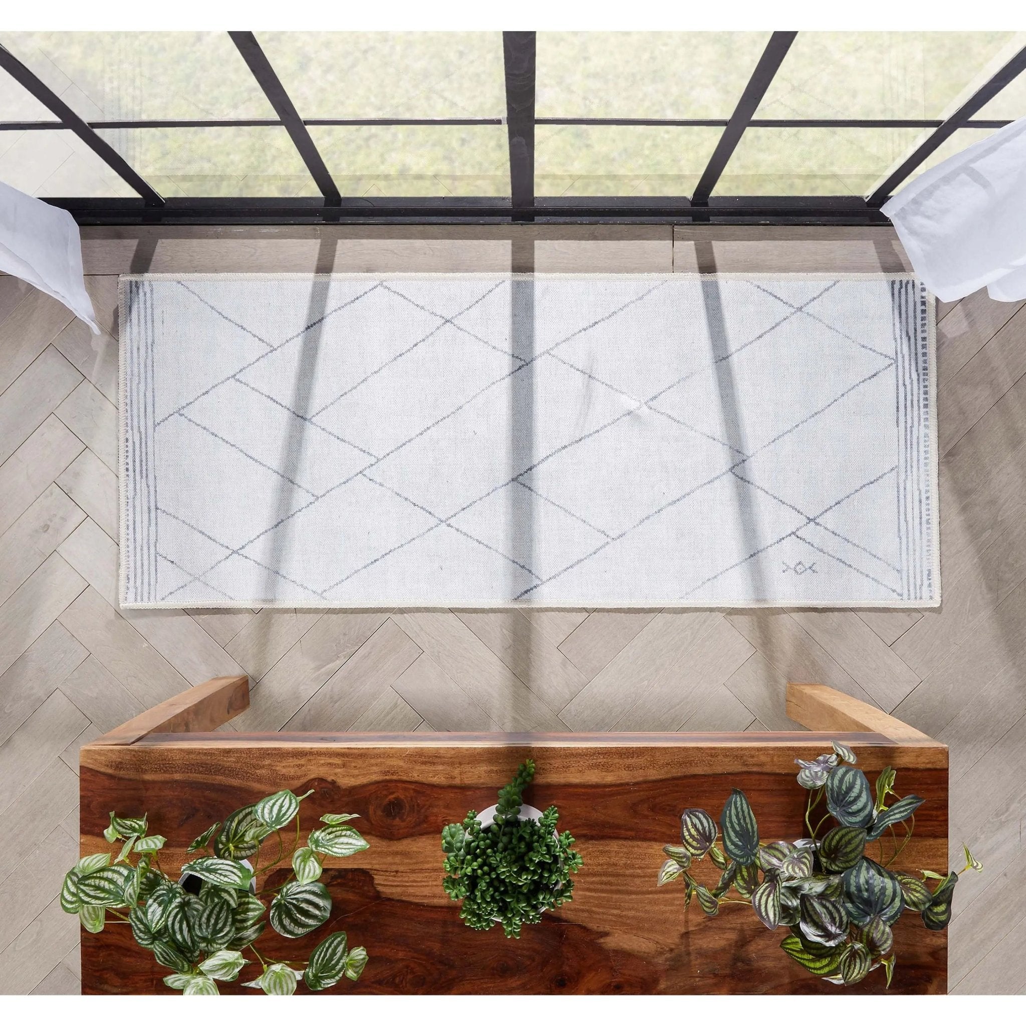 Bryn Moroccan Lattice Trellis Ivory Grey Area Flat-Weave Rug Well Woven