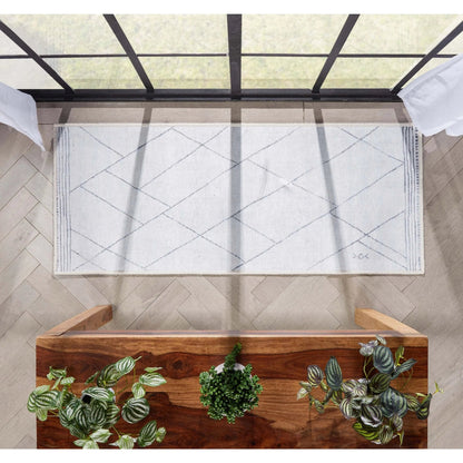 Bryn Moroccan Lattice Trellis Ivory Grey Area Flat-Weave Rug Well Woven