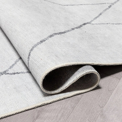 Bryn Moroccan Lattice Trellis Ivory Grey Area Flat-Weave Rug Well Woven