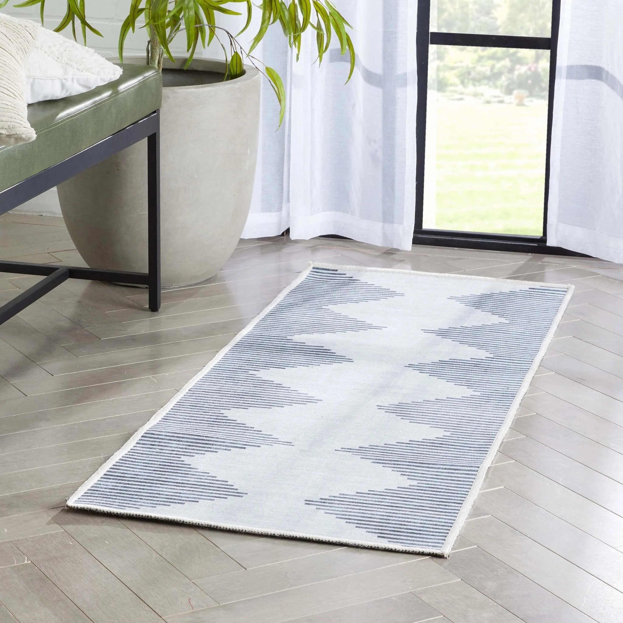 Bree Moroccan Diamond Stripes Ivory Grey Area Flat-Weave Rug Well Woven