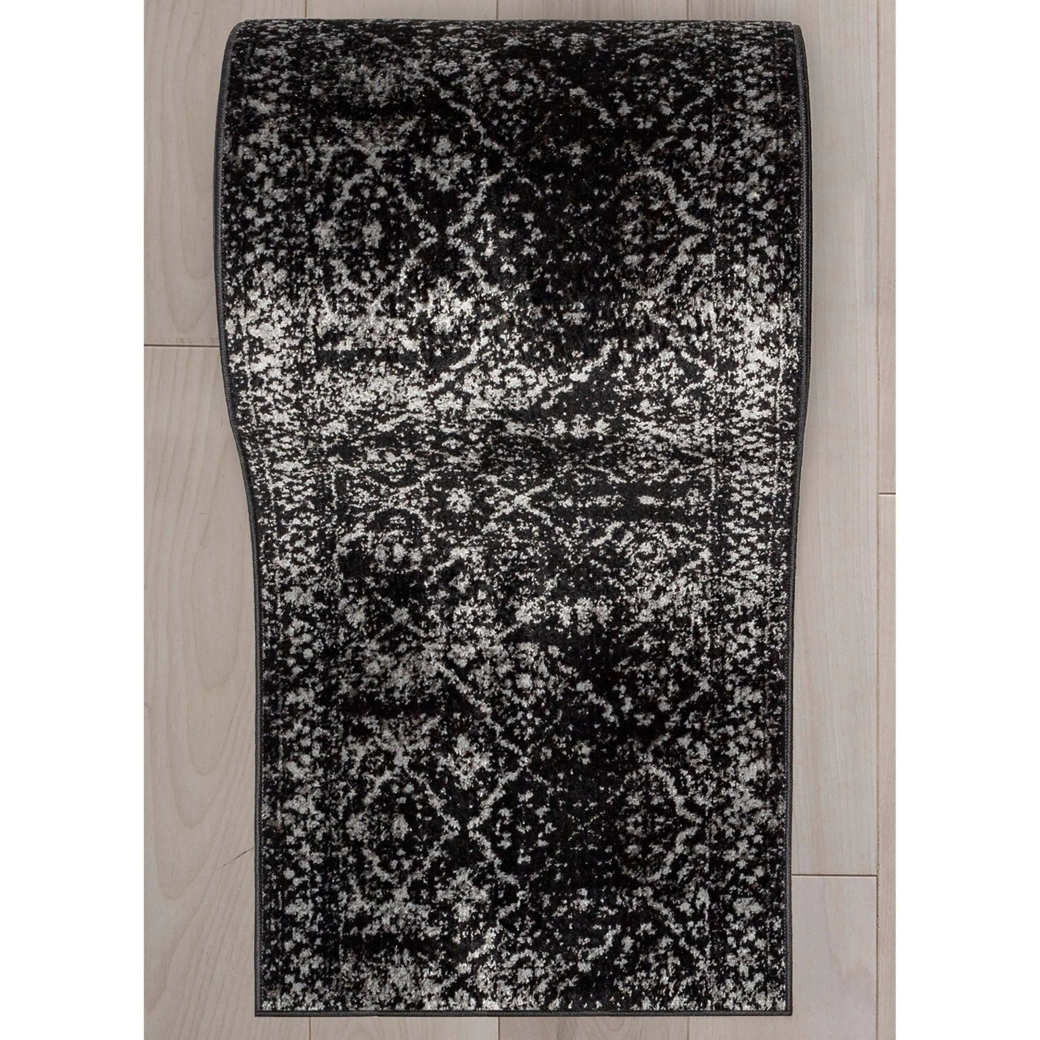Argos Custom Size Runner Vintage Medallion Oriental Black Choose Your Width x Choose Your Length Hallway Runner Rug - Well Woven