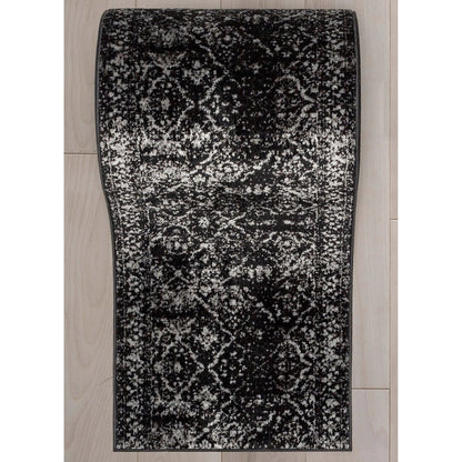 Argos Custom Size Runner Vintage Medallion Oriental Black Choose Your Width x Choose Your Length Hallway Runner Rug - Well Woven