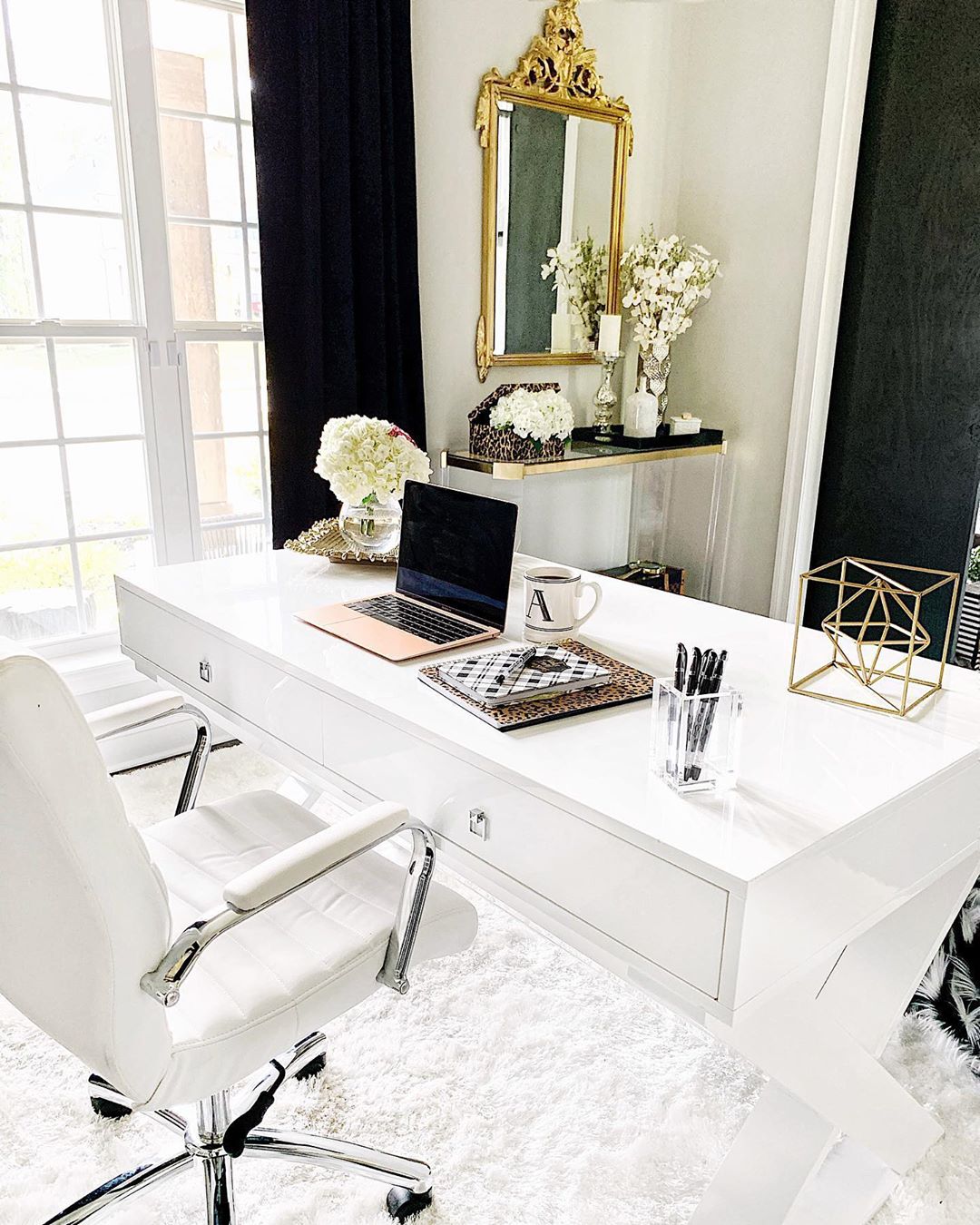 Feather Collection Liza  White Shag Rug –   Sparkly, Plush, Minimalist Glam - Well Woven - white rug in an office