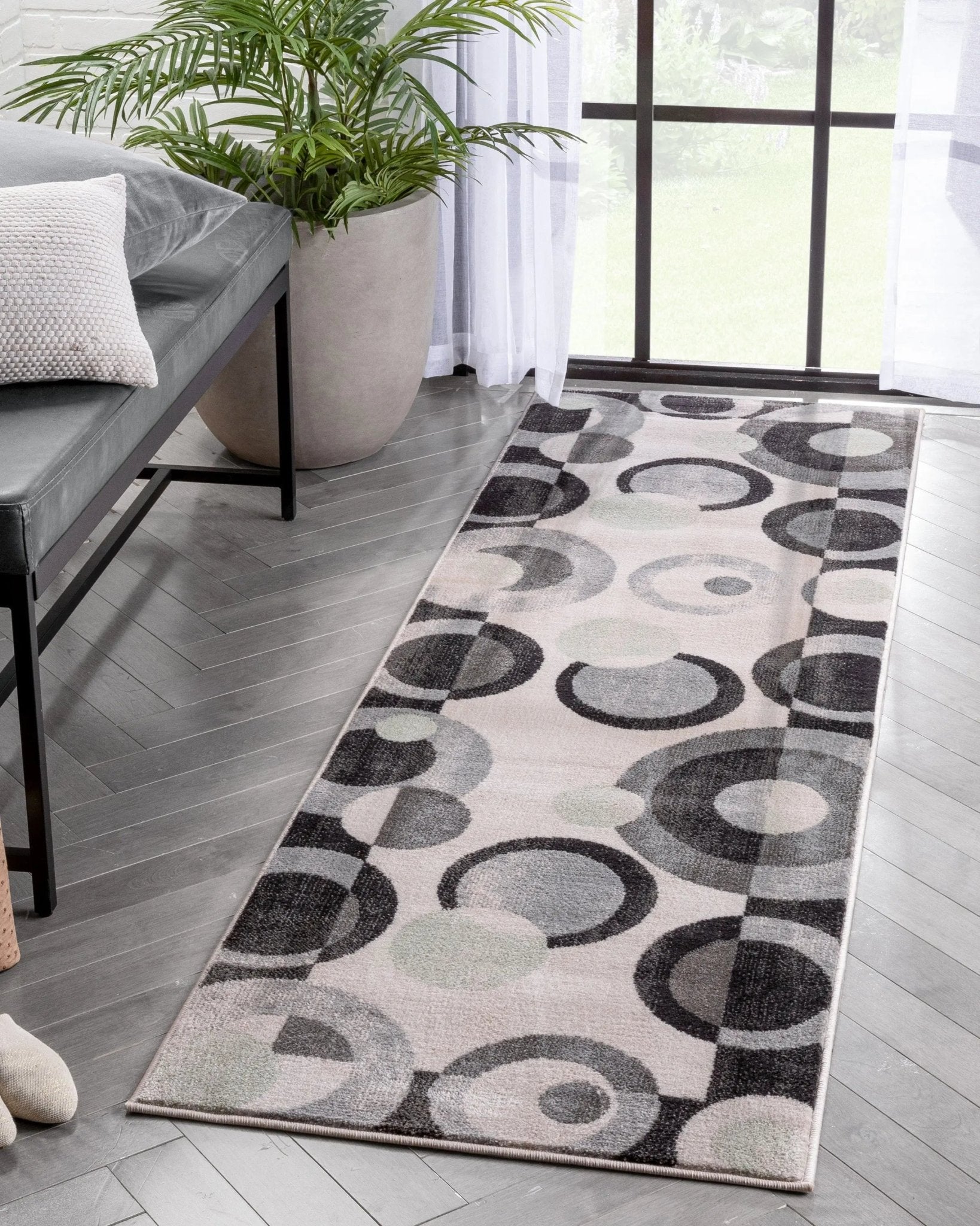 Avi Modern Geometric Grey Green Rug Well Woven