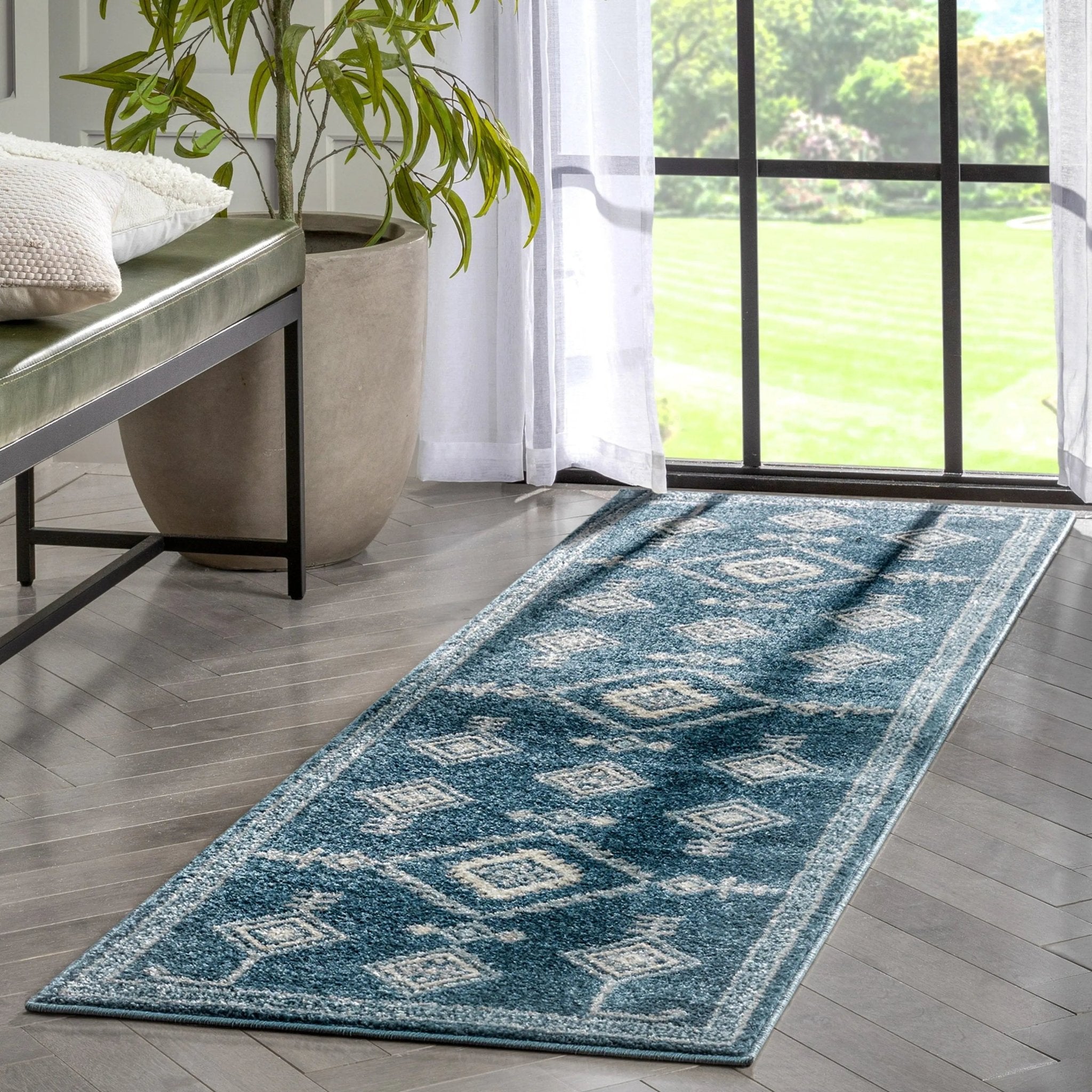 Azra Tribal Medallion Dark Blue Rug Well Woven