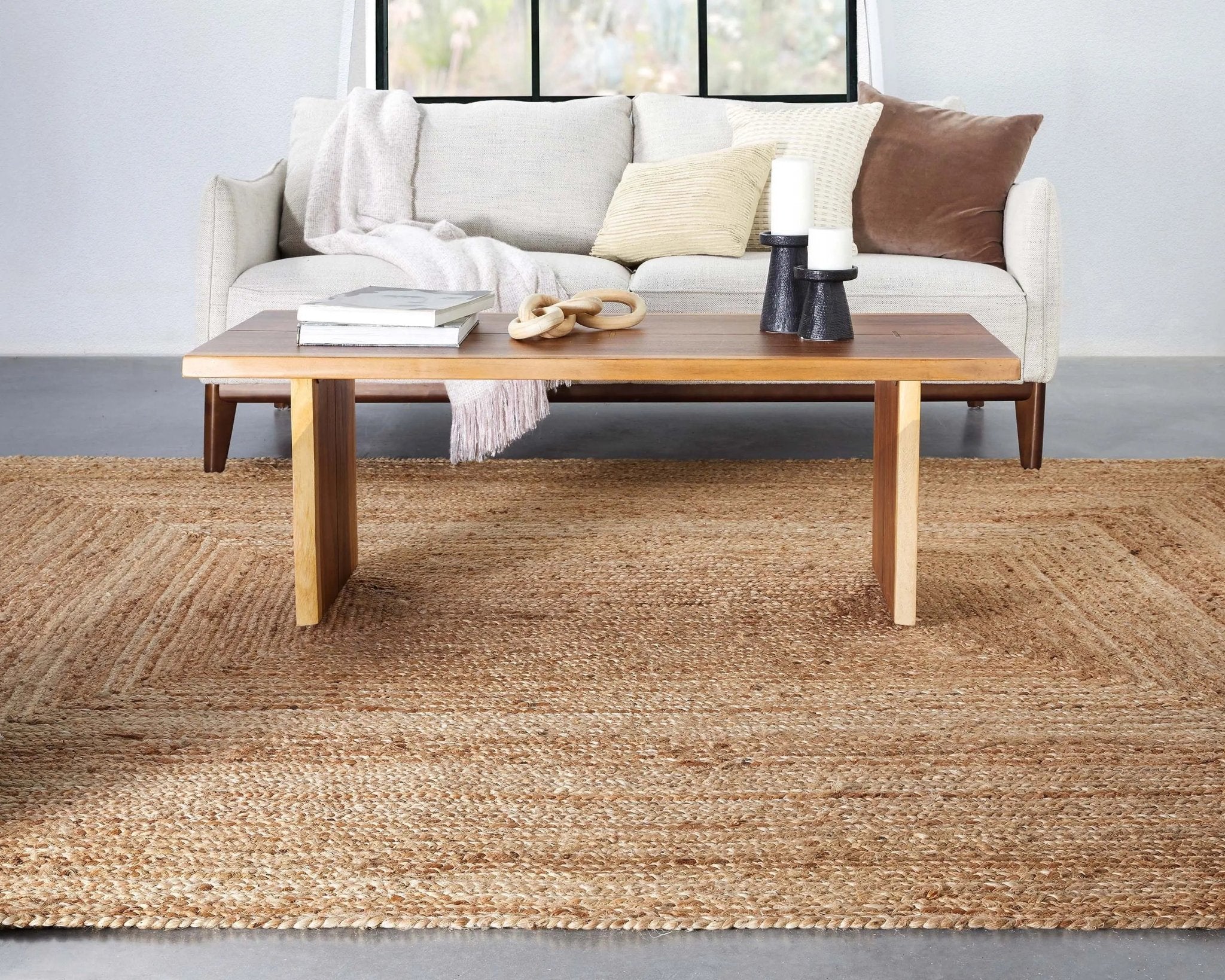 Jemma Natural-Fiber Braided Pattern Natural Hand-Woven Chunky-Textured Rug Well Woven