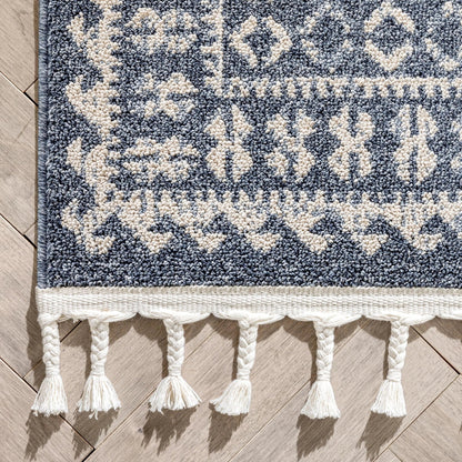 Callista Tribal Trellis Pattern Blue Kilim-Style Rug Well Woven