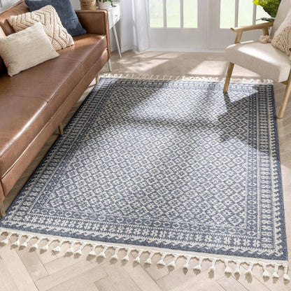 Callista Tribal Trellis Pattern Blue Kilim-Style Rug Well Woven