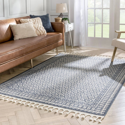 Callista Tribal Trellis Pattern Blue Kilim-Style Rug Well Woven