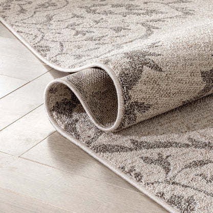 Mara Medallion Botanical Pattern Brown Beige Kilim-Style Rug Well Woven