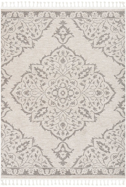 Mara Medallion Botanical Pattern Brown Beige Kilim-Style Rug Well Woven