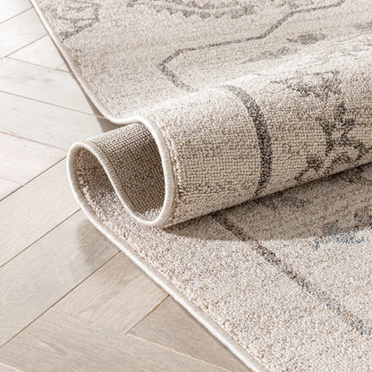 Valentina Oriental Medallion Brown Beige Kilim-Style 5'3" x 7'3" Rug Well Woven