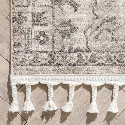 Valentina Oriental Medallion Brown Beige Kilim-Style 5'3" x 7'3" Rug Well Woven