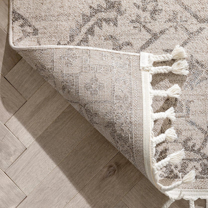 Valentina Oriental Medallion Brown Beige Kilim-Style 5'3" x 7'3" Rug Well Woven