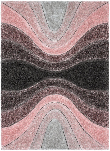 Luz Modern Geometric Blush 3D Textured Thick & Soft Shag Rug Well Woven