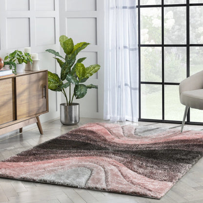 Luz Modern Geometric Blush 3D Textured Thick & Soft Shag Rug Well Woven