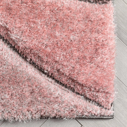 Luz Modern Geometric Blush 3D Textured Thick & Soft Shag Rug Well Woven