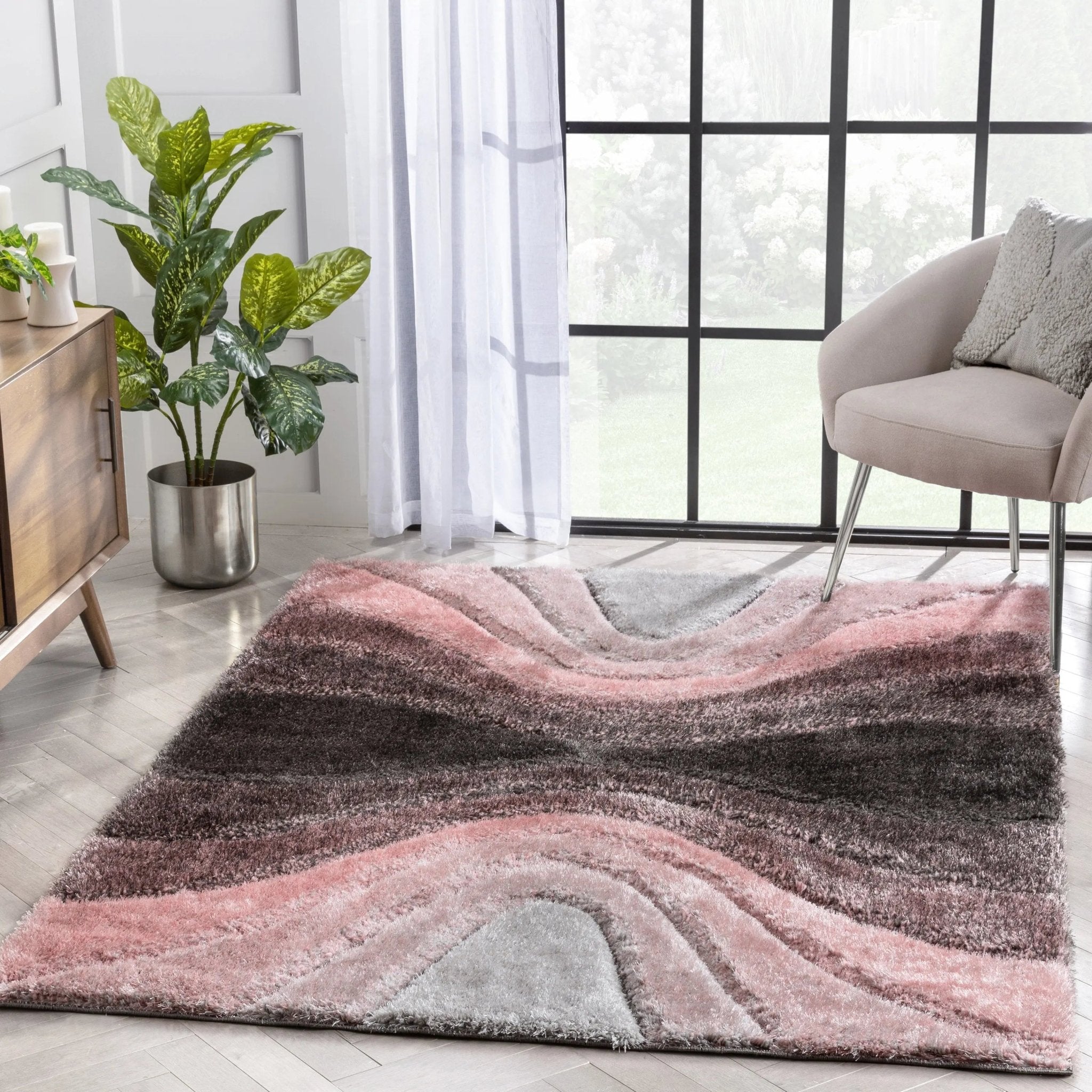 Luz Modern Geometric Blush 3D Textured Thick & Soft Shag Rug Well Woven