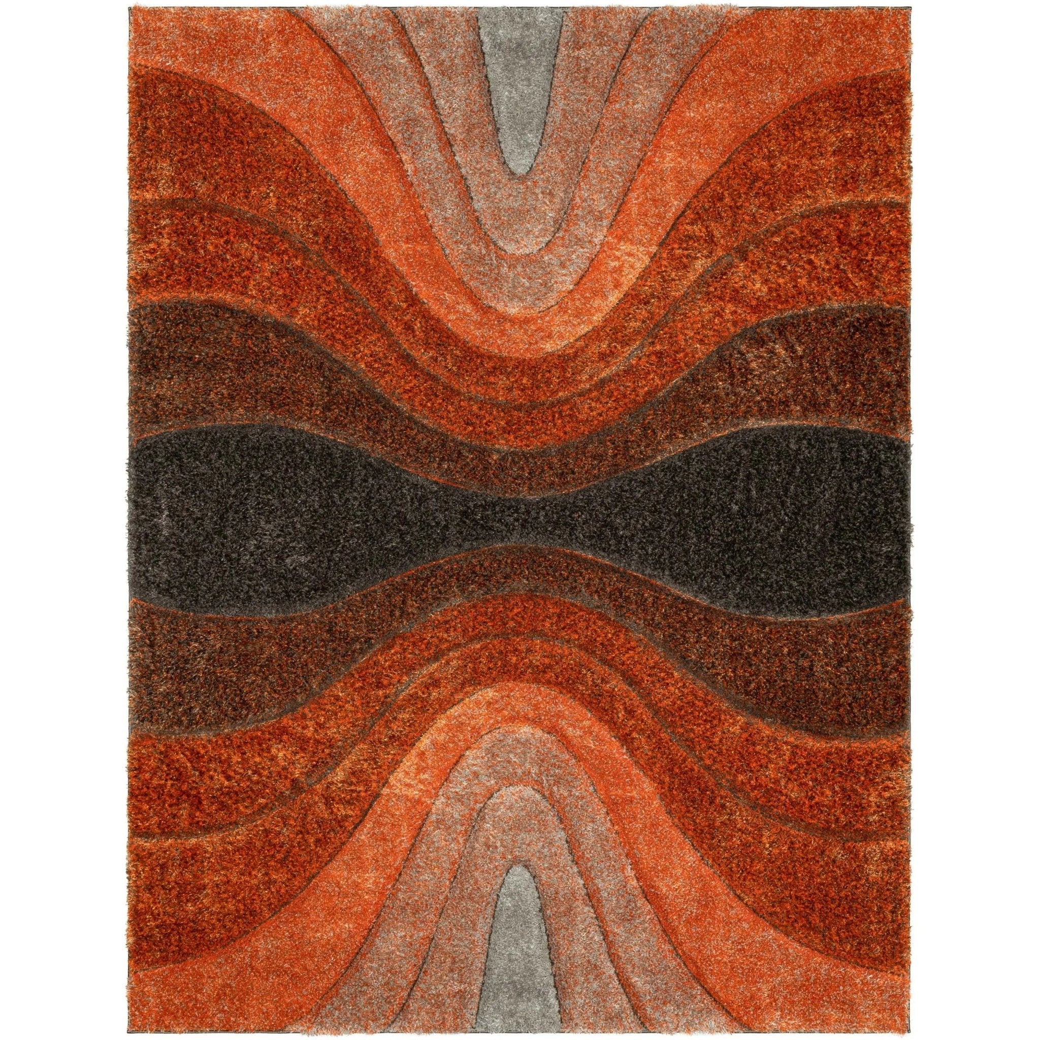 Luz Modern Geometric Grey Orange 3D Textured Thick & Soft Shag Rug Well Woven