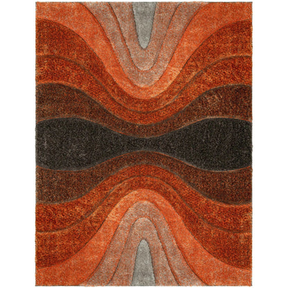 Luz Modern Geometric Grey Orange 3D Textured Thick & Soft Shag Rug Well Woven