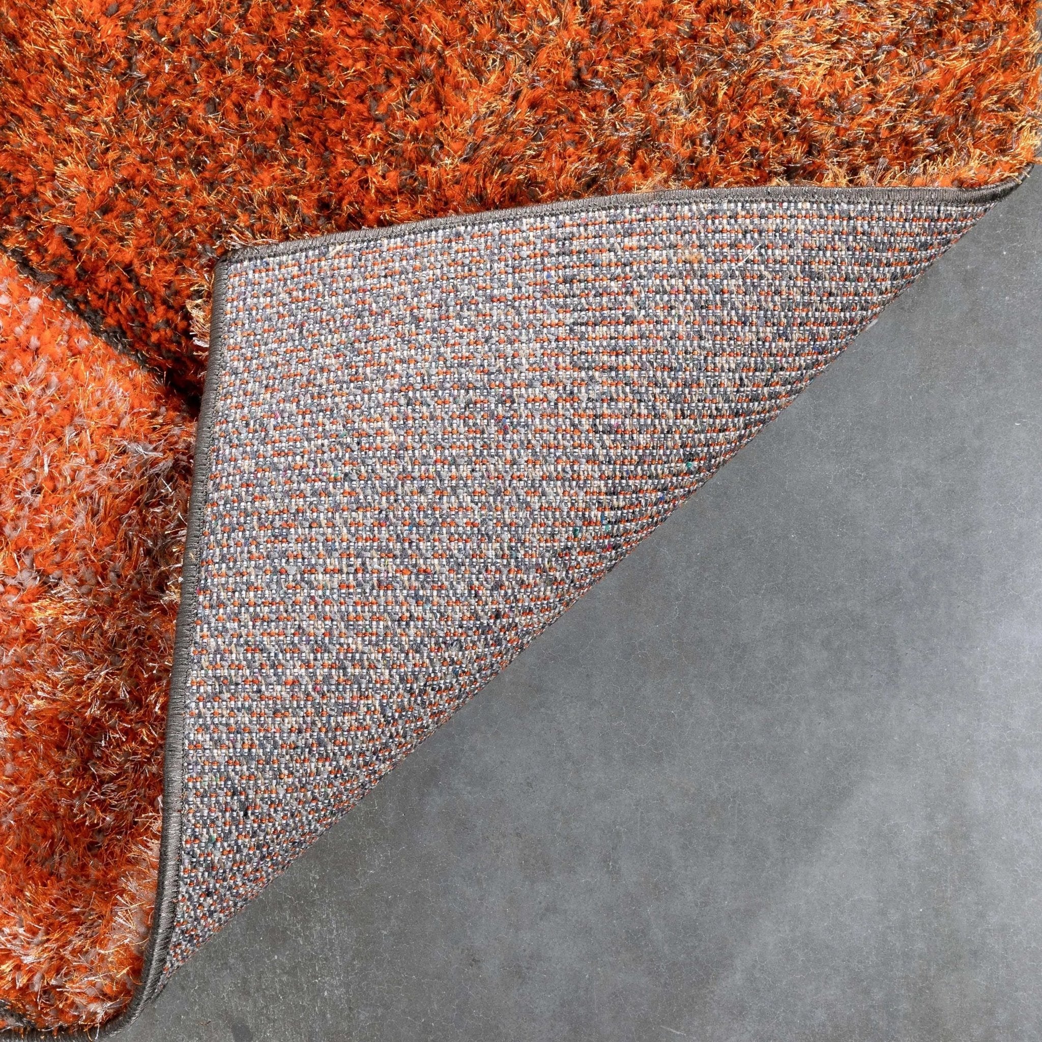 Luz Modern Geometric Grey Orange 3D Textured Thick & Soft Shag Rug Well Woven