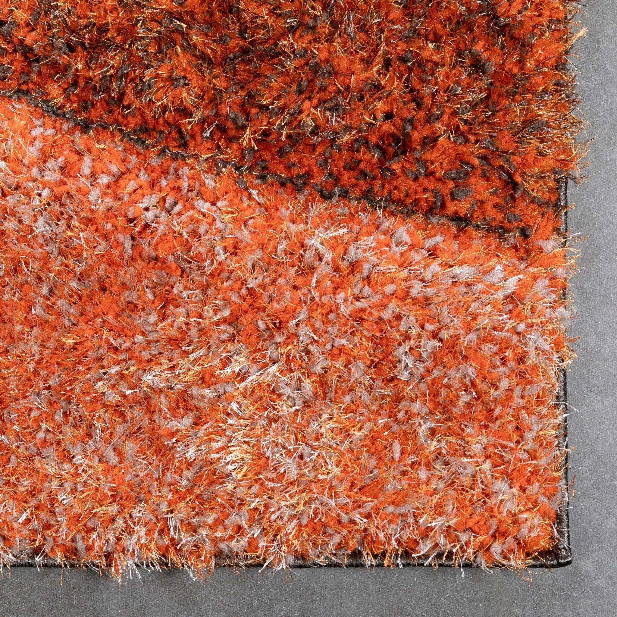 Luz Modern Geometric Grey Orange 3D Textured Thick & Soft Shag Rug Well Woven