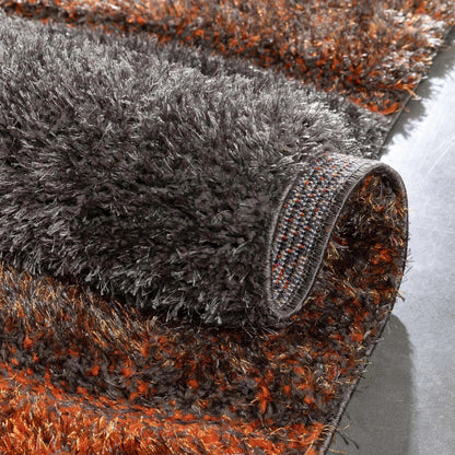 Luz Modern Geometric Grey Orange 3D Textured Thick & Soft Shag Rug Well Woven