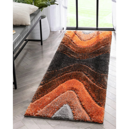 Luz Modern Geometric Grey Orange 3D Textured Thick & Soft Shag Rug Well Woven
