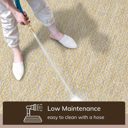 Sienna Modern Solid Pattern Yellow 5'3" x 7'3" Flat-Weave Indoor/Outdoor Rug Well Woven