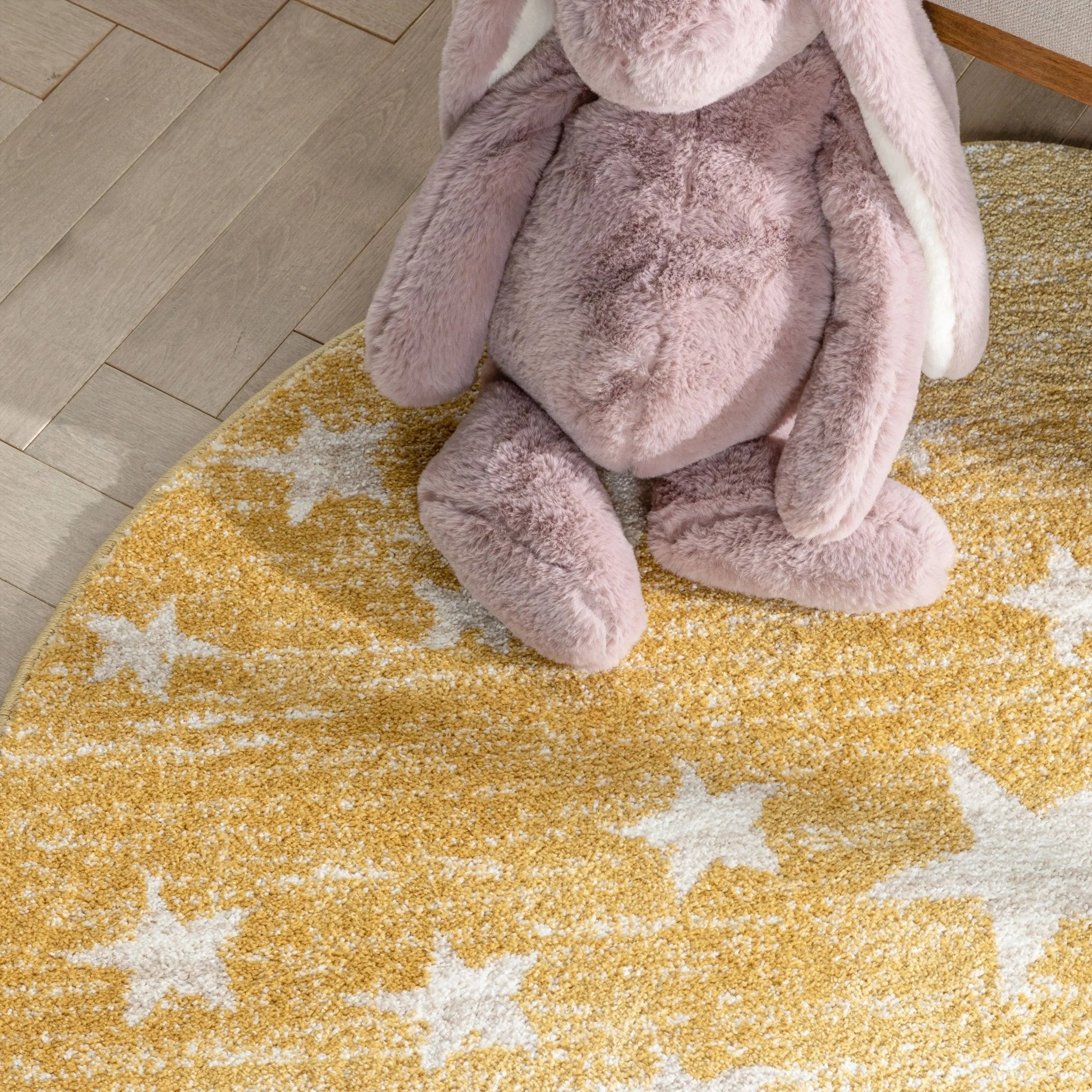 Stars Modern Geometric Yellow Kids Rug Well Woven