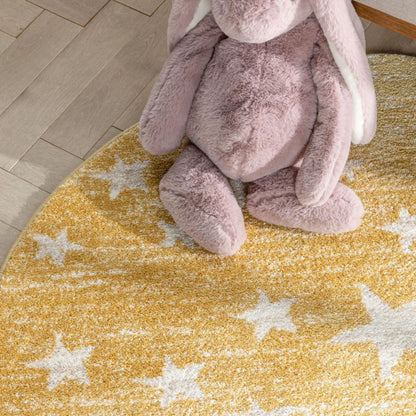 Stars Modern Geometric Yellow Kids Rug Well Woven
