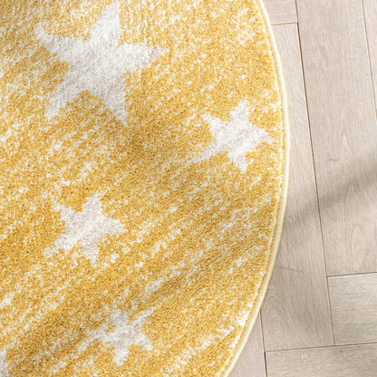 Stars Modern Geometric Yellow Kids Rug Well Woven