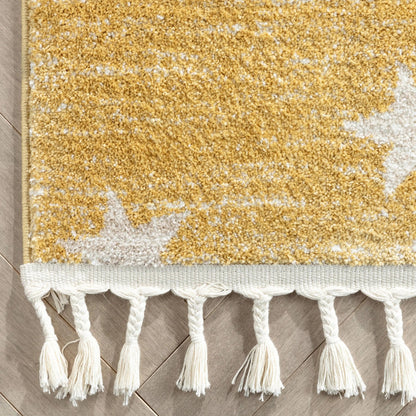 Stars Modern Geometric Yellow Kids Rug Well Woven