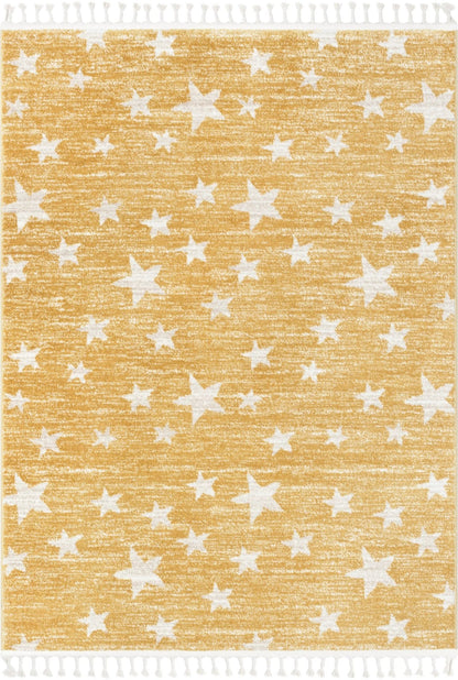 Stars Modern Geometric Yellow Kids Rug Well Woven