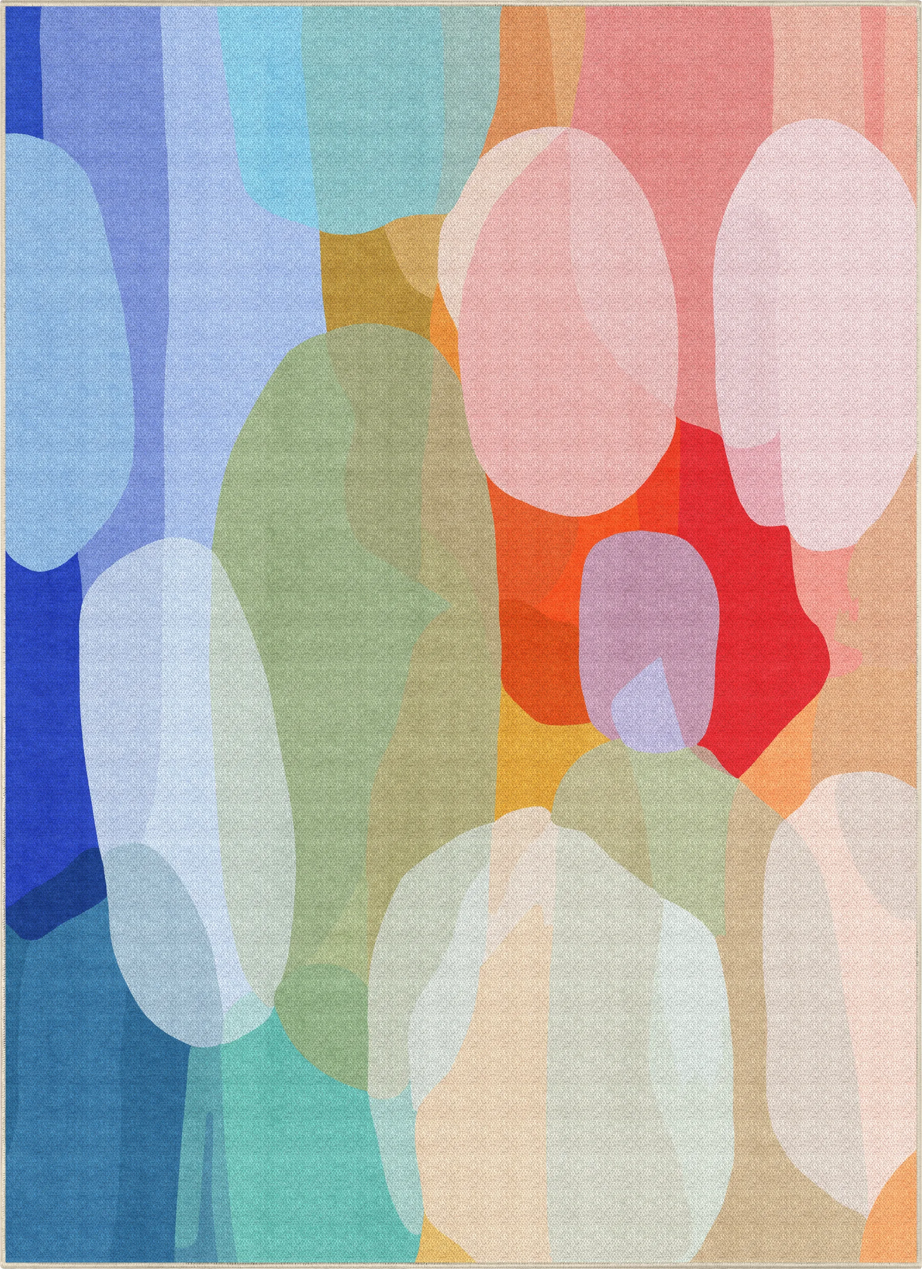 Make Me Laugh low-pile area rug by Claire Desjardins, overhead view.