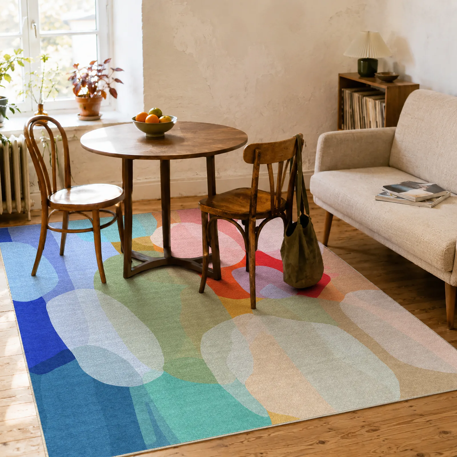 Make Me Laugh rug by Claire Desjardins in a bright room.