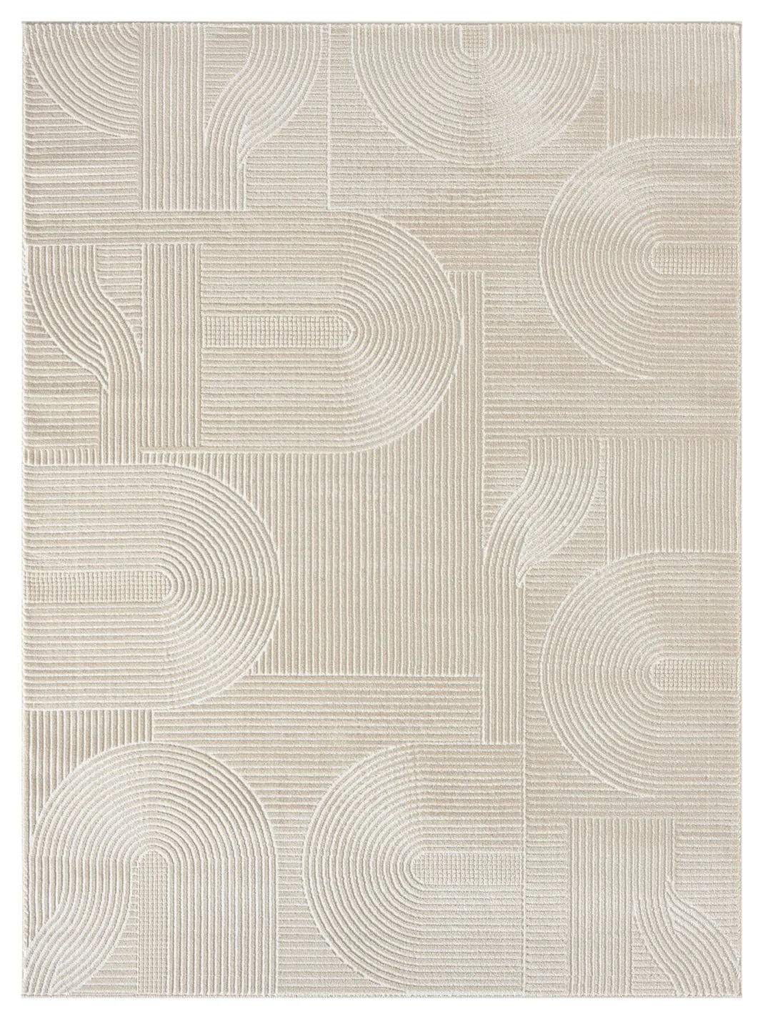 Lafayette Arc beige and cream curved lines area rug, overhead view